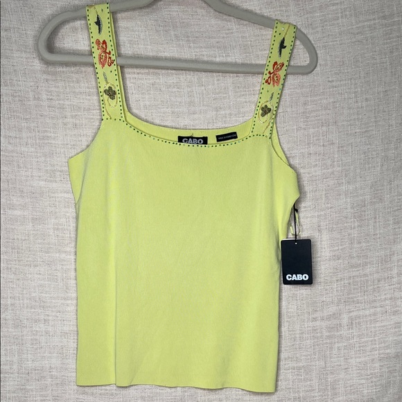 Cabo Tops - CABO Light Green Embroidered Women's Tank